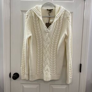 NWT Tommy Bahama Sea Glass Cable Hoodie Sweater size Medium - Vanilla Cream